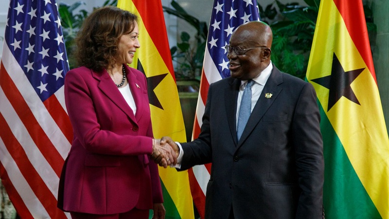 Ghana’s president softens country’s stance anti-LGBTQ bill as Harris visits.