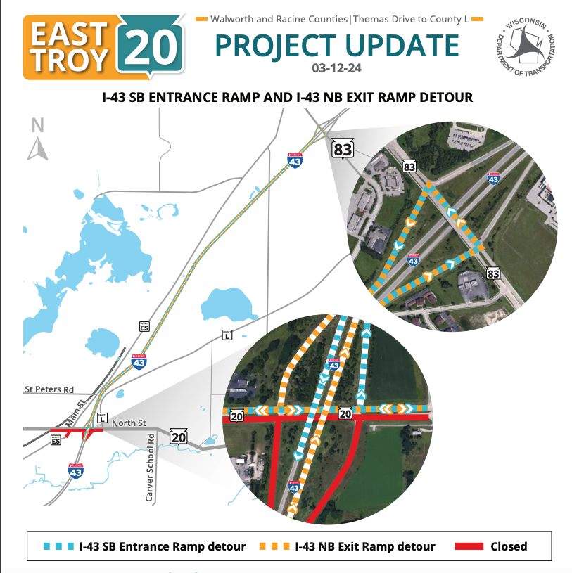 DOT: Second of three-stage Highway 20 rehabilitation work between Waterford and East Troy set to begin Monday 
